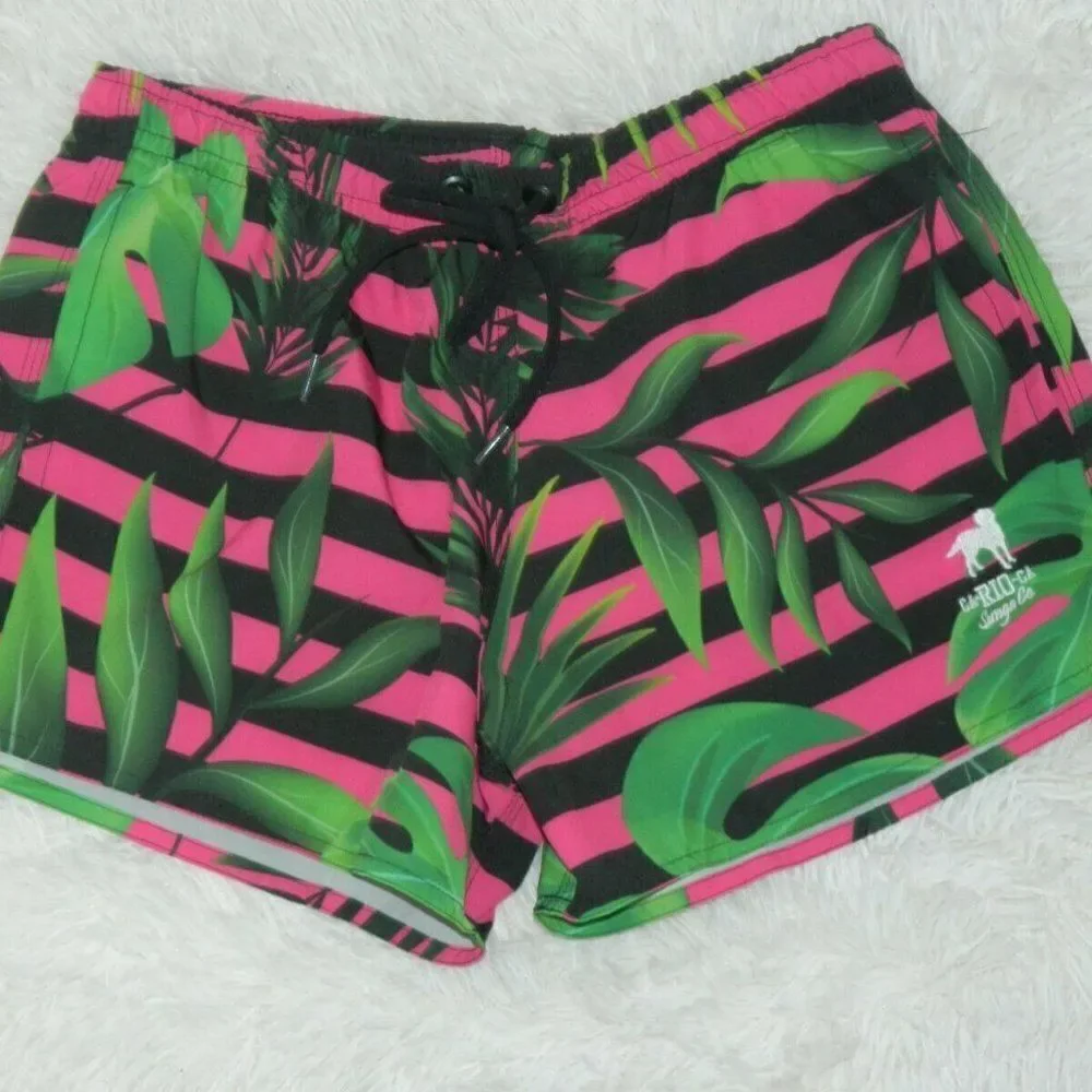 CA Rio CA Swim Shorts Size Small  Pink Green Palm‎ Trees Print Men’s Swimwear